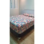 Lençol Malha Queen Estampado Geometrico com fundo areia