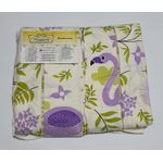 Lençol Malha Queen Estampado Cisne Lilas Verde com fundo Marfim elástico com 2 Fronhas 