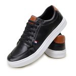 Kit Tênis Slip Casual Masculino Leve e Confortável + Carteira + Relógio + Meia - Preto/Branco