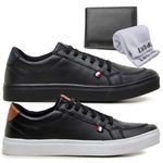 Kit 2 Tênis Slip Casual Masculino Leve e Confortável Parra Boots + Carteira + Meia - Preto/Preto - Preto/Branco