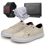 Kit Tênis Slip Casual Masculino Leve e Confortável + Carteira + Relógio + Meia - Palha