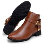 Bota Feminina Chelsea Com Fivela Lateral Cano Curto Couro 100% Legítimo