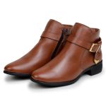 Bota Feminina Chelsea Com Fivela Lateral Cano Curto Couro 100% Legítimo