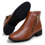 Bota Feminina Chelsea Com Zíper Lateral Cano Curto Couro 100% Legítimo