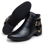 Bota Feminina Chelsea Com Fivela Lateral Cano Curto Couro 100% Legítimo