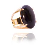 Anel Pedra Oval Semijoia Banho De Ouro 18k Ônix Natural
