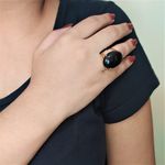 Anel Pedra Oval Semijoia Banho De Ouro 18k Ônix Natural