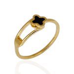 Anel Dois Fios com Trevo Preto Semijoia Aço Inox Dourado