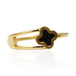 Anel Dois Fios com Trevo Preto Semijoia Aço Inox Dourado