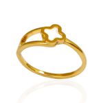 Anel Dois Fios com Trevo Branco Semijoia Aço Inox Dourado