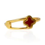 Anel Dois Fios com Trevo Vermelho Semijoia Aço Inox Dourado