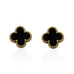 Brinco Trevo Preto Aço Inoxidável Dourado