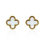 Brinco Trevo Branco Aço Inoxidável Dourado