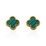 Brinco Trevo Verde Aço Inoxidável Dourado