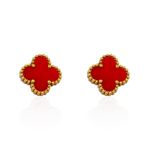 Brinco Trevo Vermelho Aço Inoxidável Dourado