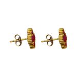 Brinco Trevo Vermelho Aço Inoxidável Dourado