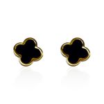 Brinco Trevo Preto Liso Aço Inoxidável Dourado