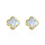 Brinco Trevo Branco Liso Aço Inoxidável Dourado