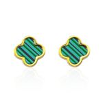Brinco Trevo Verde Liso Aço Inoxidável Dourado
