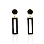 Brinco Retangular Preto Esmaltado Aço Inoxidável Dourado
