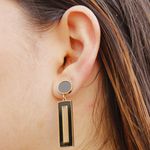 Brinco Retangular Preto Esmaltado Aço Inoxidável Dourado
