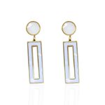 Brinco Retangular Branco Esmaltado Aço Inoxidável Dourado
