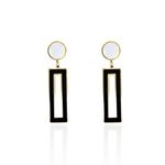 Brinco Retangular Preto e Branco Esmaltado Aço Inoxidável Dourado
