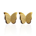 Brinco Borboleta Grande Texturizada Aço Inoxidável Dourado 