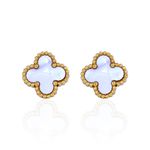 Brinco Trevo Branco Liso Pequeno Aço Inoxidável Dourado 