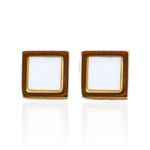 Brinco Quadrado Branco Aço Inoxidável Dourado 