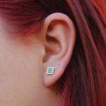 Brinco Quadrado Verde Aço Inoxidável Dourado