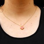 Conjunto Brinco e Colar Trevo Rosa Liso Aço Inoxidável Dourado 