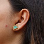 Conjunto Brinco e Colar Trevo Verde Liso Aço Inoxidável Dourado 