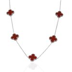 Colar Trevo Grande Vermelho Aço Inoxidável 