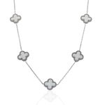 Colar Trevo Grande Branco Aço Inoxidável 