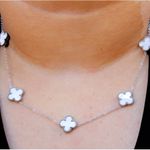 Colar Trevo Grande Branco Aço Inoxidável 