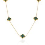 Colar Trevo Verde Aço Inoxidável Dourado