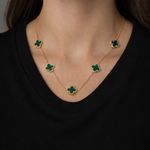 Colar Trevo Verde Aço Inoxidável Dourado