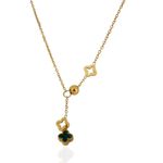 Colar Gravata Com Trevos Verde Aço Inoxidável Dourado