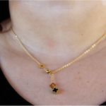 Colar Gravata com Trevos Preto Aço Inoxidável Dourado 