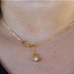 Colar Gravata Com Trevos Branco Aço Inoxidável Dourado