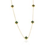 Colar Mini Trevos Verde Aço Inoxidável Dourado