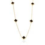 Colar Mini Trevos Preto Aço Inoxidável Dourado 