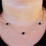 Colar Mini Trevos Preto Aço Inoxidável