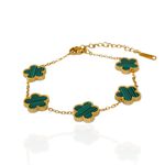 Pulseira Trevo Verde Liso Aço Inoxidável Dourado 
