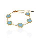 Pulseira Trevo Azul Liso Aço Inoxidável Dourado 