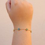 Pulseira Mini Trevo Verde Aço Inoxidável Dourado