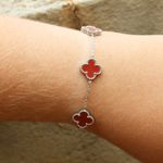 Pulseira Trevo Grande Vermelho Aço Inoxidável 