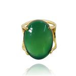 Anel Pedra Oval Semijoia Banho De Ouro 18k Jade Verde Natural