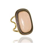 Anel Retangular Semijoia Banho De Ouro 18k Quartzo Rosa Com Detalhe Em Ródio e Ajustável